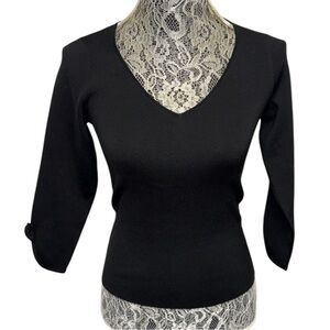 Ann Taylor XS Black Silk Blend V Neck Sweater 3/4 Sleeve Dressy Top